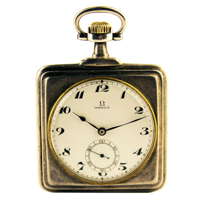 Часы карманные "OMEGA" серебренные квадратные Pocket watch "OMEGA" silver square